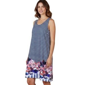 Musette Shift Dress Greece Cityscape Sleeveless Women's 10 Blue White Striped